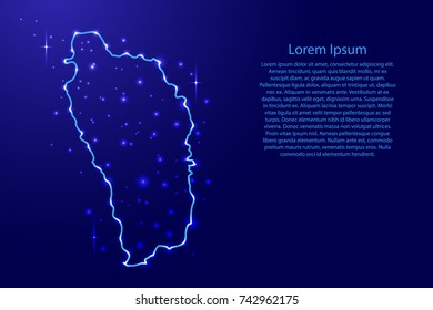 Map Dominica from the contours network blue, luminous space stars for banner, poster, greeting card, of vector illustration