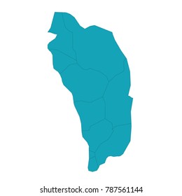 Map of dominica. Detailed vector map with counties, regions, province, states. Blue shape/contour map of dominica. High Detailed Blue Map of Dominica isolated on white background. 