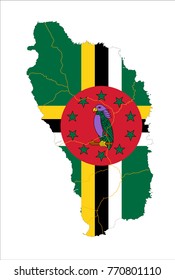 Map Of Dominica With Flag Isolated On White Background.
