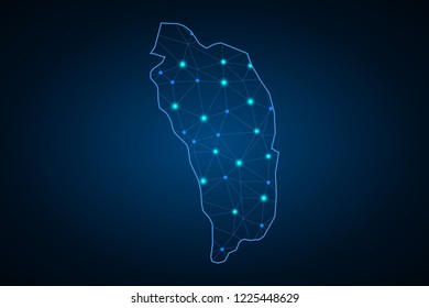 Map of Dominica from Polygonal wire frame low poly mash, contours network line, luminous space stars, design sphere, dot and structure.
