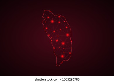 Map of Dominica from Polygonal wire frame low poly mash, contours network line, luminous space stars, design sphere, dot and structure. - Vector