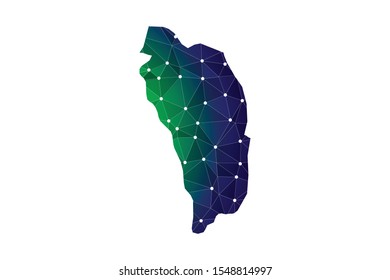 Map of Dominica from Polygonal wire frame low poly mash, contours network line, luminous space stars, design sphere, dot and structure.