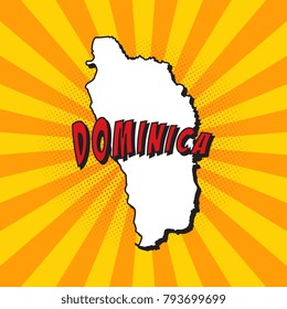 map of dominica in pop art style with text, halftone dotted shadow and radial lines