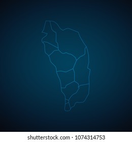Map Dominica-Abstract High Detailed Glow Map on Dark Background for design app, ui,Travel. Vector eps 10.