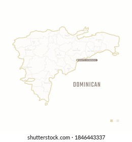 Map of Dominican with border, cities and capital Santo Domingo. Each city has separately for your design. Vector Illustration