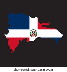 Map of Dominican with an official flag. Illustration on black background