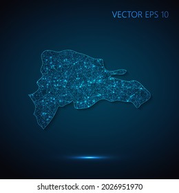 Map of Dominican Republic abstract illustration of global social communication, polygonal map with connecting dots and lines. Vector illustration eps 10.
