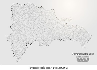 A map of Dominican Republic consisting of 3D triangles, lines, points, and connections. Vector illustration of the EPS 10.