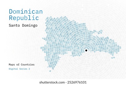 A map of Dominican Republic depicted in zeros and ones in the form of a circle. The capital, Santo Domingo, is shown in the center of the circle