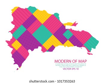 Map of Dominican Republic - Modern Geometric dots and lines background, colorful carving art - blue, yellow and violet. Vector illustration eps 10.