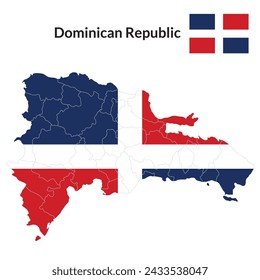 Map of Dominican Republic with national flag of Dominican Republic