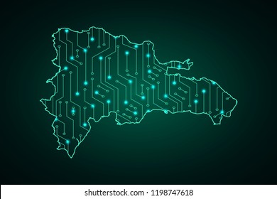 Map of Dominican Republic, network line, design sphere, dot and structure on dark background with Map Dominican Republic, Circuit board. Vector illustration. Eps 10
