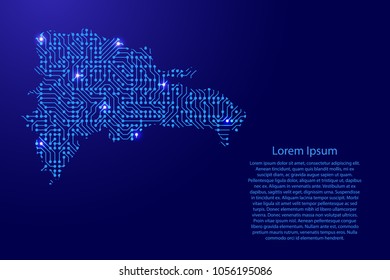 Map Dominican Republic from printed board, chip and radio component with blue star space on the contour for banner, poster, greeting card, of vector illustration.
