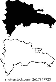 Map of Dominican Republic Silhouette Flat and Outline Design