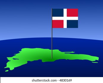map of Dominican Republic and their flag on pole illustration