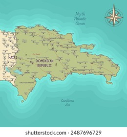 Map of Dominican Republic vintage fantasy style