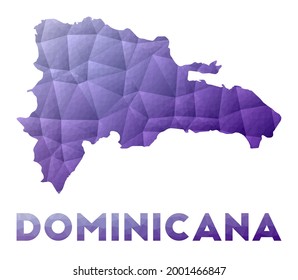 Mapa de Dominicana. Baja ilustración policial del país. Diseño geométrico púrpura. Ilustración vectorial poligonal.