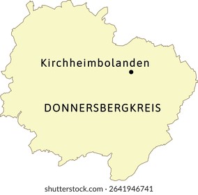 Map of Donnersbergkreis district Rhineland-Palatinate (Rheinland-Pfalz) state in Federal Republic of Germany. Capital town is Alzey