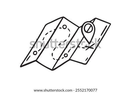 map doodle hand drawn icon. Outline drawing paper map line clipart symbol. Vector illustration