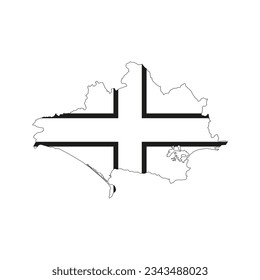 The map of the Dorset county with its flag in white and black colours isolated on white background. Vector illustration
