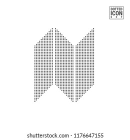 Map Dot Pattern Icon. Folded Paper Dotted Icon Isolated on White. Vector Background, Design Template. Can Be Used for Advertising, Web and Mobile UI.