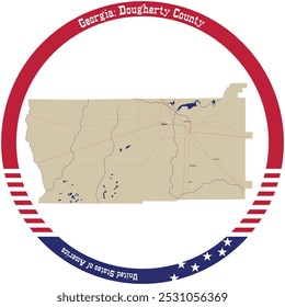 Mapa del condado de Dougherty en Georgia, Estados Unidos organizado en círculo.