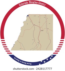 Mapa del Condado de Douglas en Colorado, EE.UU. dispuesto en un círculo.