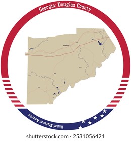 Mapa del condado de Douglas en Georgia, Estados Unidos organizado en círculo.