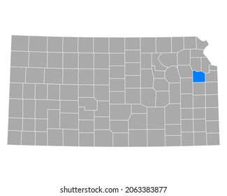 Map of Douglas in Kansas on white