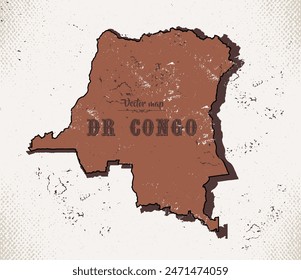 Map of DR Congo in the old style, brown graphics in retro western style.