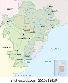 Mapa da bacia de drenagem Rio de la Plata, América do Sul