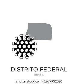 Map drawing of Brazilian state "District Federal" with Virus Icon Illustration. 