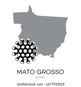 Map drawing of Brazilian state "Mato Grosso" with Virus Icon Illustration. 