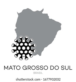 Map drawing of Brazilian state "Mato Grosso do Sul" with Virus Icon Illustration. 