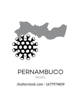 Dibujo del estado brasileño "Pernambuco" con Ilustración de virus. 