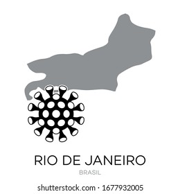 Map drawing of Brazilian state "Rio de Janeiro" with Virus Icon Illustration. 