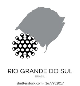 Map drawing of Brazilian state "Rio Grande do Sul" with Virus Icon Illustration. 