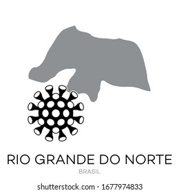 Map drawing of Brazilian state "Rio Grande do Norte" with Virus Icon Illustration. 