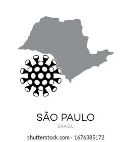 Dibujo del estado brasileño "Sao Paulo" con Ilustración de virus.  
