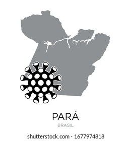 Map drawing of Brazilian state "Pará" with Virus Icon Illustration. 