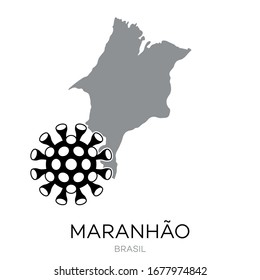 Dibujo del estado brasileño "Maranhão" con Ilustración de virus. 