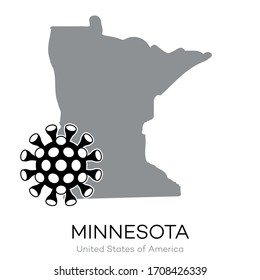 Map drawing of USA state "Minnesota" with Virus Icon Illustration.