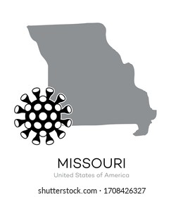 Dibujo de mapa del estado de Estados Unidos "Missouri" con Ilustración de virus.