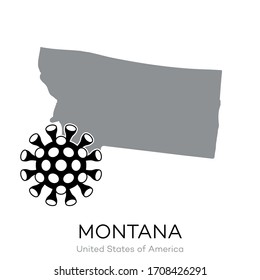 Dibujo de mapa del estado de Estados Unidos "Montana" con Ilustración de virus.