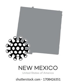 Map drawing of USA state "New Mexico" with Virus Icon Illustration.