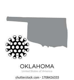 Kartenzeichnung des US-Bundesstaates "Oklahoma" mit Virus Icon Illustration.