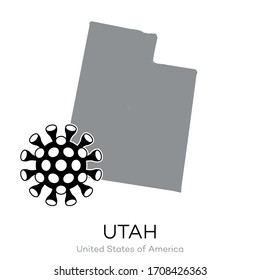 Map drawing of USA state "Utah" with Virus Icon Illustration.