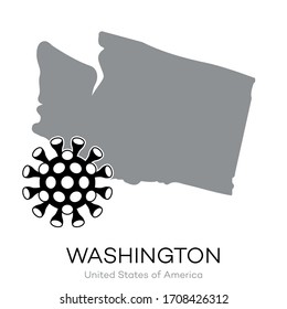 Map drawing of USA state "Washington" with Virus Icon Illustration.