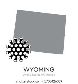 Map drawing of USA state "Wyoming" with Virus Icon Illustration.