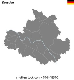 map of Dresden city with borders of the districts